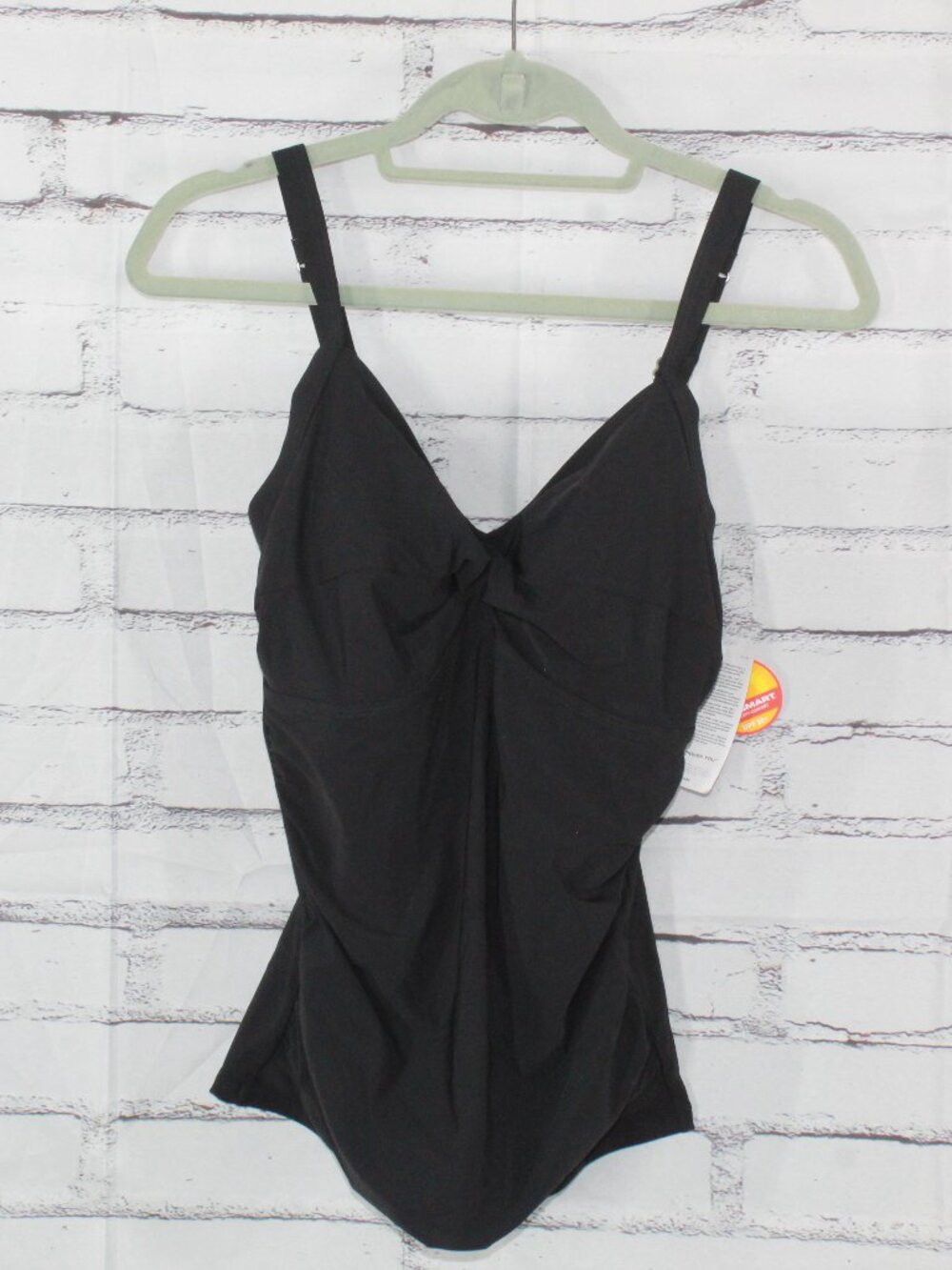 LL Bean Black Ruched Twist Front UPF 50+ Swimsuit Slimming Tankini Top 12 Reg